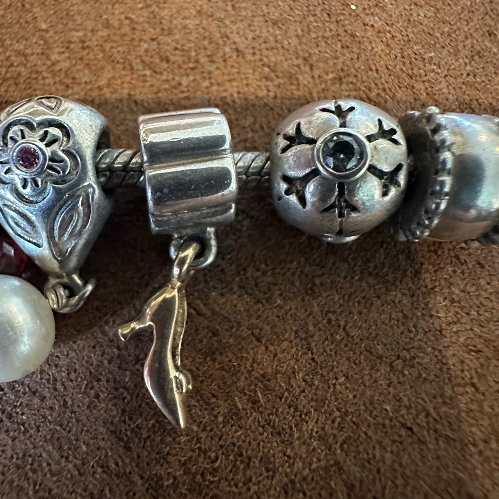 Pandora Silver Snake Bracelet with Charms and Free Pandora Pendant - Picture 3 of 6